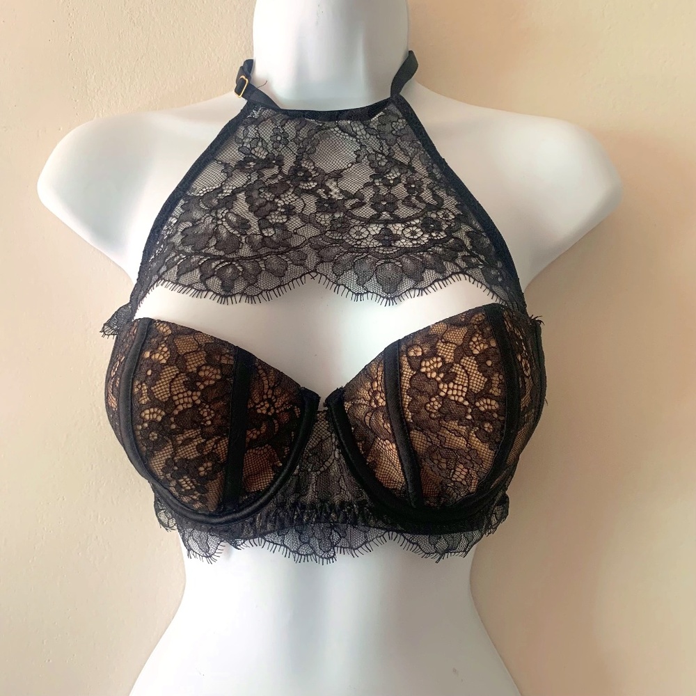 Victoria’s Secret Black Lace Very Sexy Unlined Balconet Bra High Neck - 36C